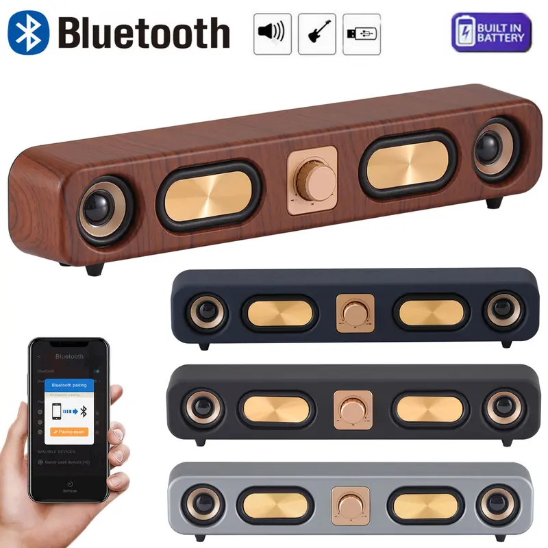 DAZONE Vintage Wooden Bluetooth Speaker - Wireless Surround Sound Bar for TV, Computer - Audio Enhancement Device, Bluetooth Speakers