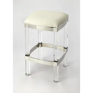 Butler Specialty Company Jordan 24 in. Seat Height Faux Leather and Acrylic Backless Counter Stool with Foot Rest, White