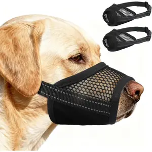 2 Pack Mesh Soft Dog Muzzle for Small Medium Large Dogs Anti Barking Biting Breathable Adjustable Drinkable Mouth Cover for Grooming Training Black M