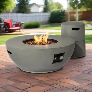 ARCH 36" Propane Gas Fire Pit Table 2-Pieces, 50000 BTU Round Steel Fire Pit  with Tank Holder for Outside Patio Deck Garden Backyard- Grey