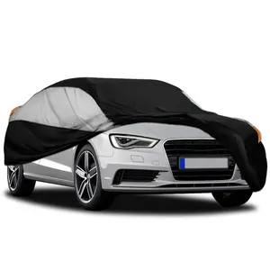 Universal Full Car Cover, Black-Silver Colour Combination, All Weather Waterproof Snowproof Fit for SUV and Sedan Model Car Cover (15.4-17.4FT)