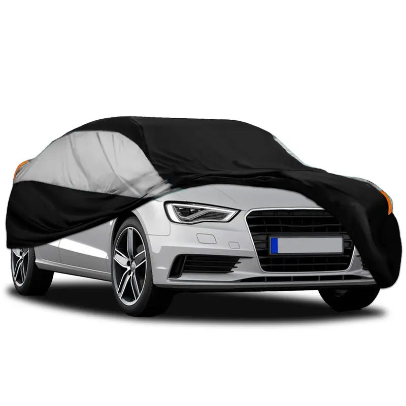 Universal Full Car Cover, Black-Silver Colour Combination, All Weather Waterproof Snowproof Fit for SUV and Sedan Model Car Cover (15.4-17.4FT)