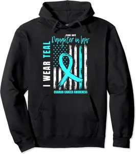 Teal Daughter In Law Ovarian Cancer Awareness American Flag Pullover Hoodie - Marcosal Shop 55B09C3RMW4N