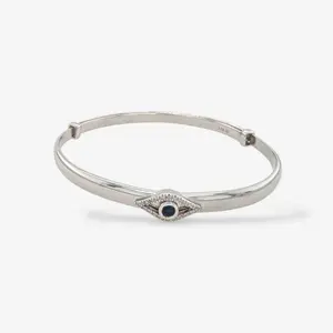 Pulsera (#17) Bangle Media Cana (5 mm) c/ Ojo Turco Diamantes Pave & Zafiro Azul - Plata