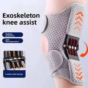 Gray-Breathable Knee Exoskeleton Assistive Device, Knee Joint Support Walking Aid for Elderly Climbing Stairs, Gray--Breathable Version