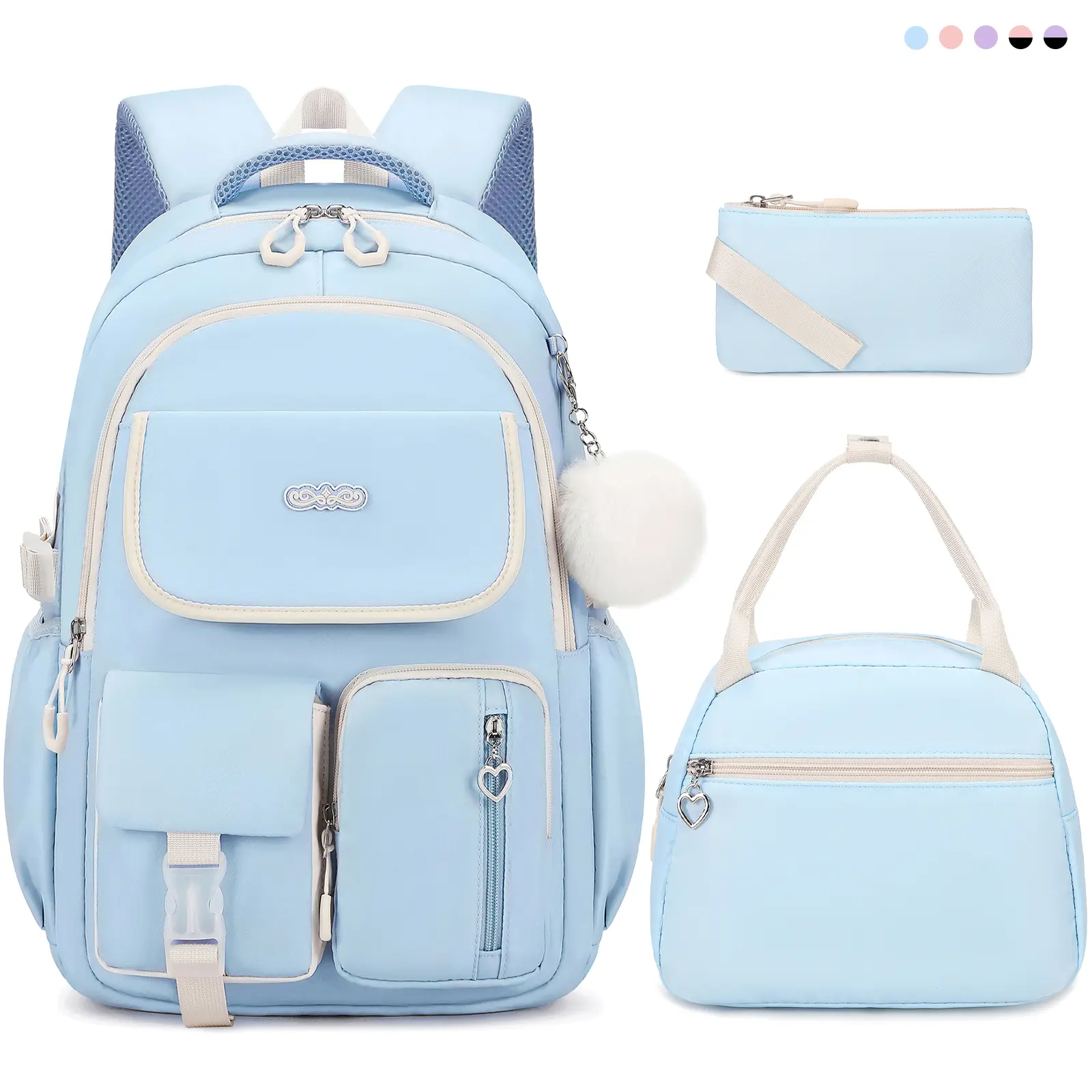 SIMILOVE Girls' 3PCS Backpack Set - Nylon Backpacks for School with Reflective Strips, Breathable Mesh, Lunch Bag, Pencil Pouch for 6-18 Years Teen Girls | Festive & Party Gift Bag