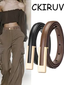 Women's Leather Belt, Durable Material, Buckle Design, Versatile Fashion Accessory for Daily Wear & Holidays, Trendy Exquisite Belt