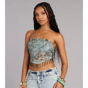 Sunset Energy Beaded Fringe Crop Top