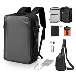 Summervibes VEVOR Vacuum Travel Backpack, 65L, Expandable Vacuum Seal Compression Travel Backpack with Pump, with TSA-Approved Lock, Airback Vacpack, Water-Resistant Carry-On Suitcase Luggage, for Business, Gray
