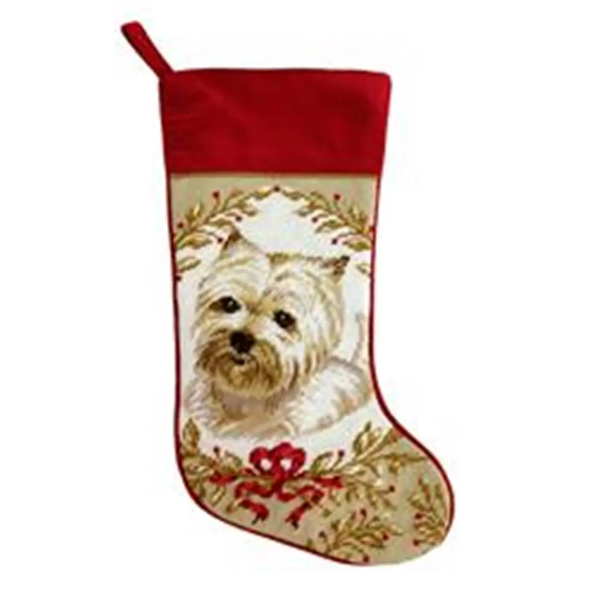 123 Creations Hand-Stitched Wool Fiber Christmas Needlepoint Stocking - Westie Design, 1lb Weighted Base Decoration for Home & Party Supplies