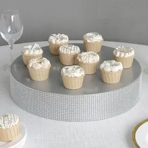 Metal Pedestal Cake Stand Round Design with Rhinestones Silver - Cupcake Holder and Dessert Table Centerpiece 16"