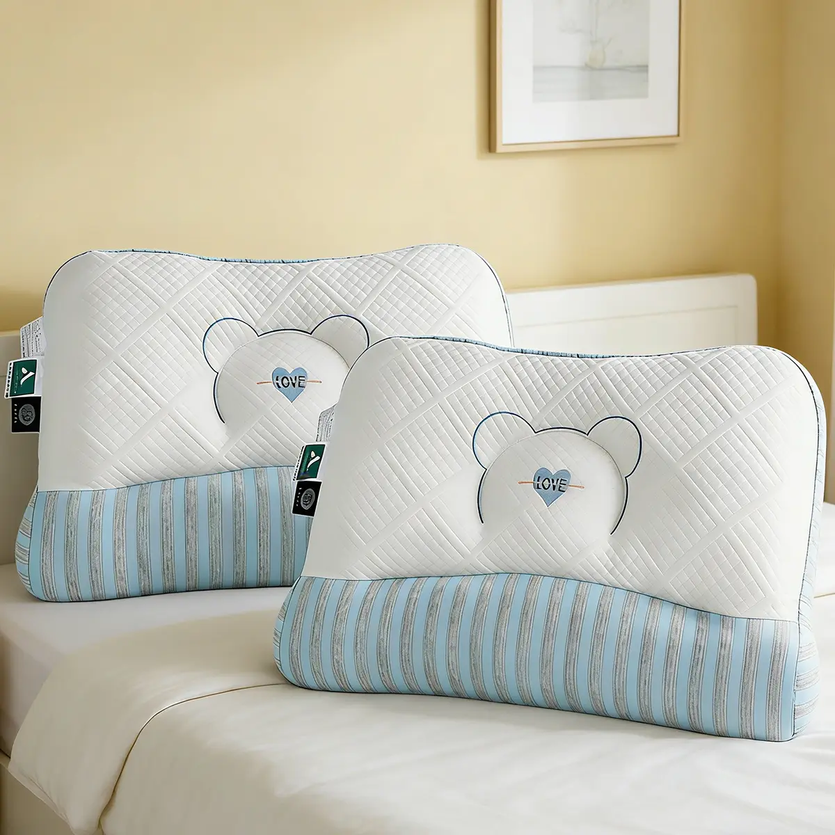 2-Pack Blue & Gray Striped Bedding Pillows - Cute Design, Fluffy, Durable, Cozy for Sleeping Comfort, Pillows For Sleeping