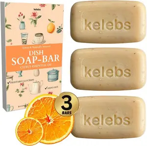 Citrus Essential Oil Dish Soap Bar - Organic - Pack of 3 (3.8 oz each), Skin-Safe, Non-Toxic, Sustainable Kitchen Soap - Zero Waste