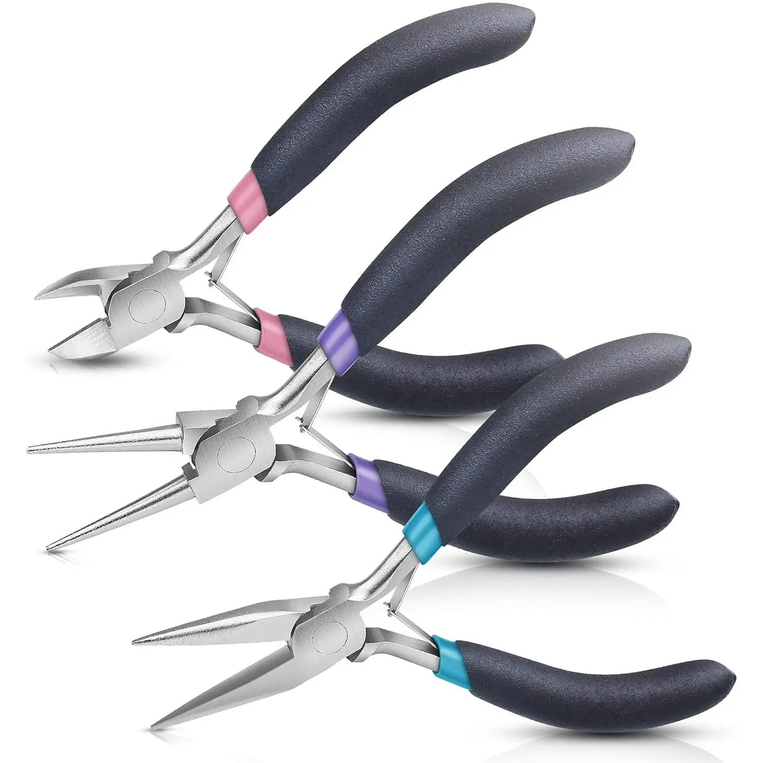 Pliers Set,  3 count  Making Tools Kit includes  Nose Pliers, Round Wire Cutters for Supplies, Wrapping, DIY Crafts, Beading