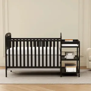 Full Size Baby Crib and Changing Table Combo - 3-in-1 Convertible Wood Crib with Storage, Turns into Toddler Bed & Daybed, 3 Mattress Height Settings for Nursery