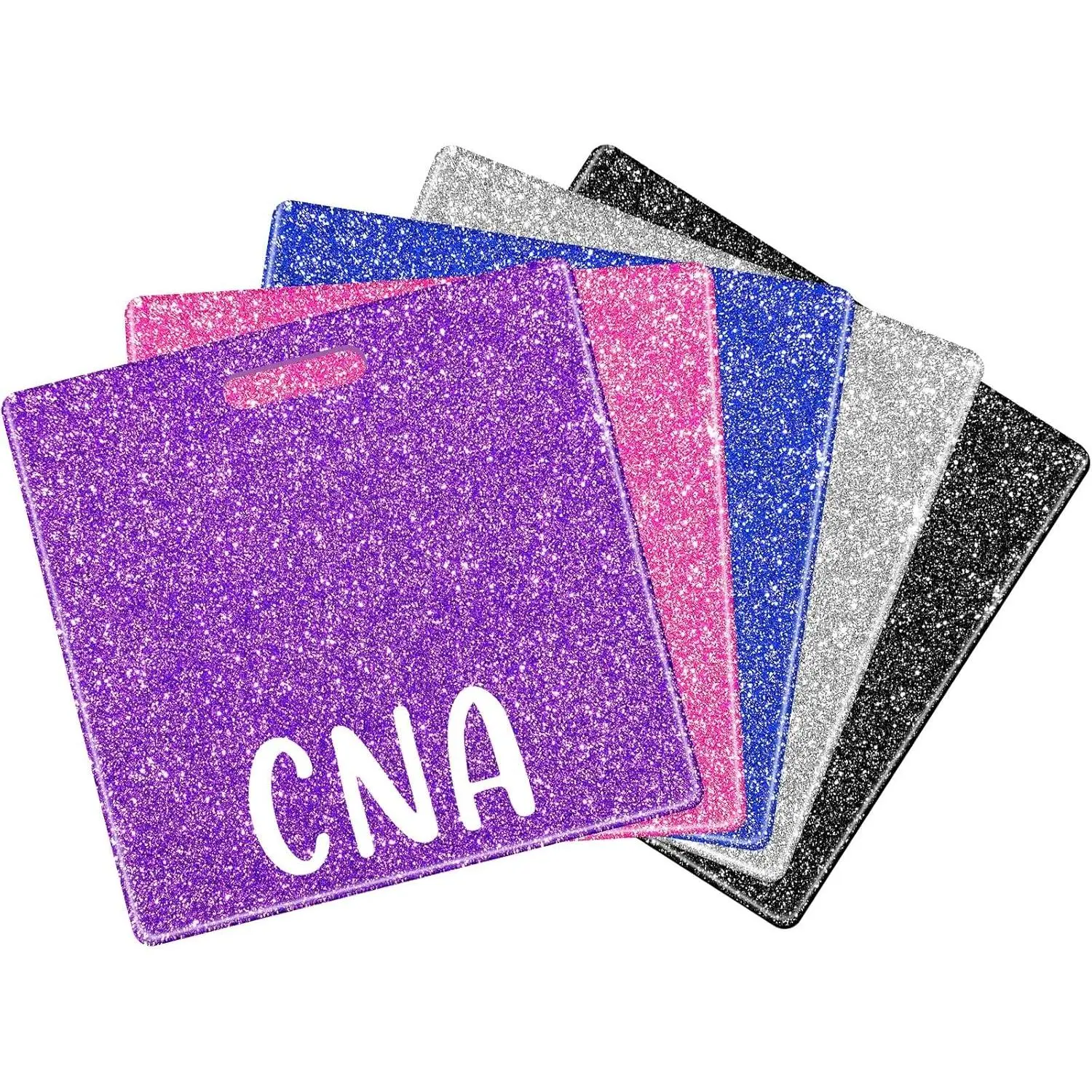 5-Count Vibrant Synthetic Glitter Color Retractable ID Badge Holder with Badge Reel, 3.3x2.2" Name Tag Holder for CNA Nursing Students, Nurse Office Medical Identification Accessories Gift
