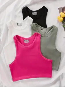 Women's Sleeveless Sports Tank Tops, Breathable Seamless Knit, Slim-Fitting Sportswear, Pack of 4, Casual & Athletic Wear