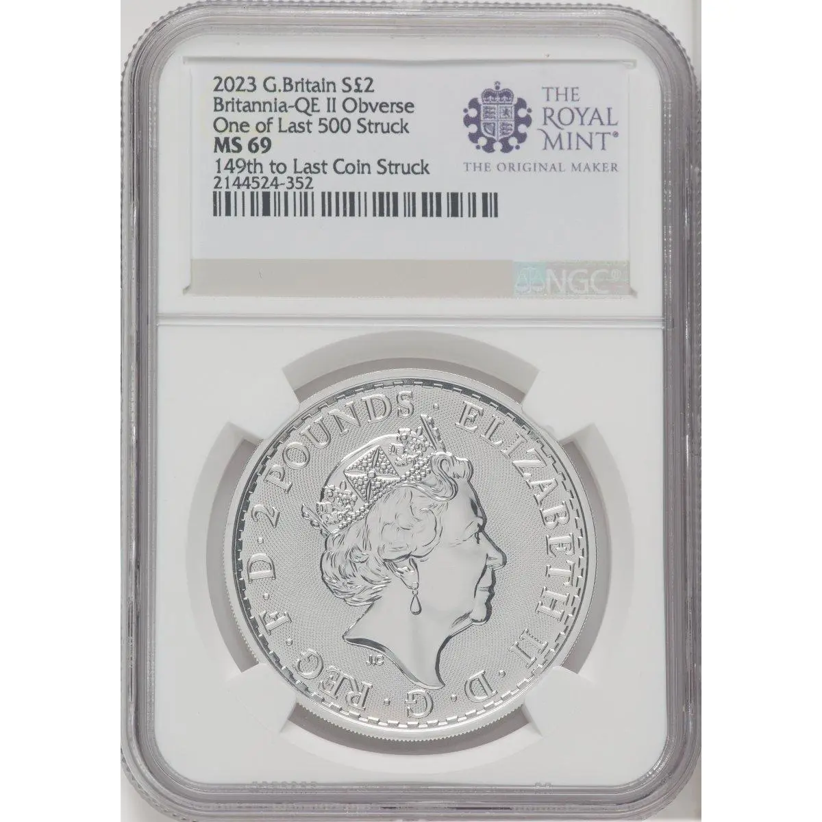Royal Succession (2023 G.B. S2 BRITANNIA-QE II OBVERSE 64TH TO LAST COIN STRUCK.)