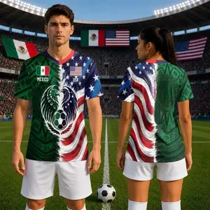 Half USA Half Mexican Flag Split Print Soccer Jersey, Binational Eagle Football Shirt, Game Day Outfit, Ideal Gift for Soccer Fans