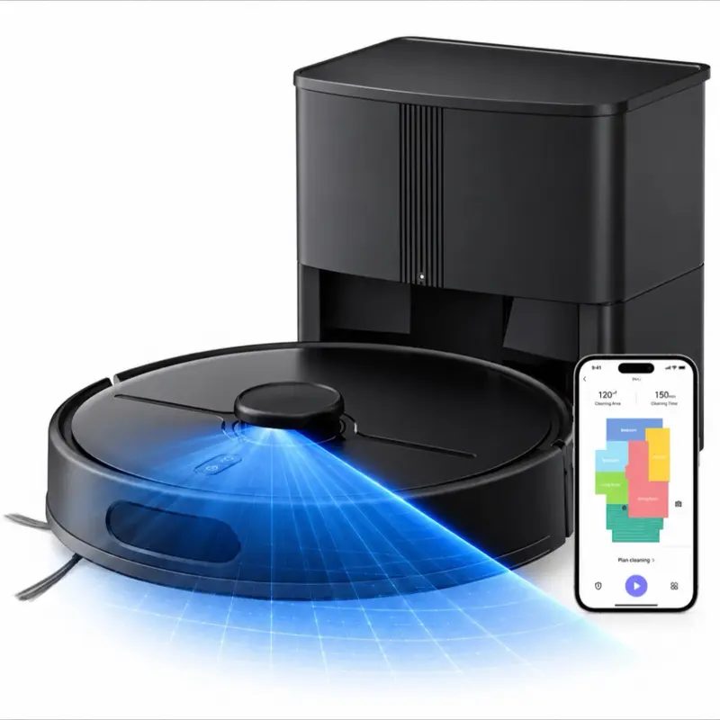 Self-Emptying Robotic Vacuum Cleaner and Mop Combo - 8000Pa Suction, Smart LiDAR Navigation, App Control, Automatic Recharge, Clean Floors Solution for Home Cleaning Upgrade