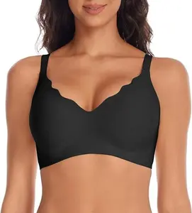 EssElegance FZ-1/2PCS Women‘s Scalloped Lace Wireless Push Up Bra, Seamless No Underwire Full Coverage Bralette with Adjustable Straps for Everyday Soft Comfort