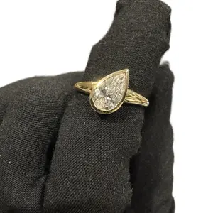 Inclined Pear-Shaped Lab-Grown Diamond Ring Bezel Set 14KT Yellow Gold 1.11CTW FG VS Modern Chic Elegance