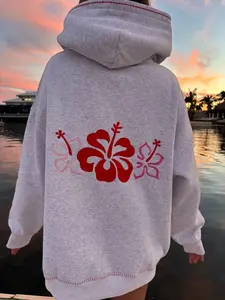 Pearl Grey Hibiscus Flowers Hoodie