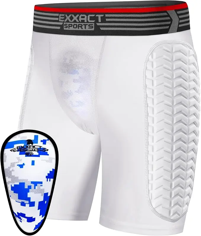 Exxact Sports Men's Padded Compression Sliding Shorts with Cup, Polyester/Spandex Second Skin Fit with Optimal Support for Contact Sports, Male, Active, Padded Thighs, Multi-Size, Breathable, Flatlock Seams, Post-Workout Recovery, Quick Dry, Xxl, Baseball