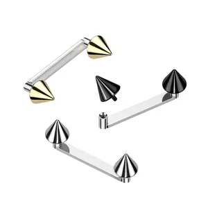 16G Titanium Flat Staple Surface Barbell Piercing Internally Threaded with 4mm Spike Top 1/2" 12mm
