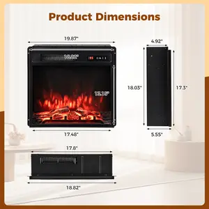 COSTWAY - 18 Inch 750W/1500W Electric Fireplace Insert with Remote Control and Adjustable Flame Colors