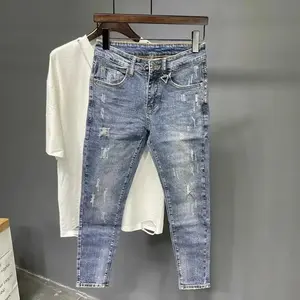 Trendy New Jeans Men's 9-point Hole American Style Vintage Blues Slim Fit Smooths Your Silhouette Denim Cotton Pants
