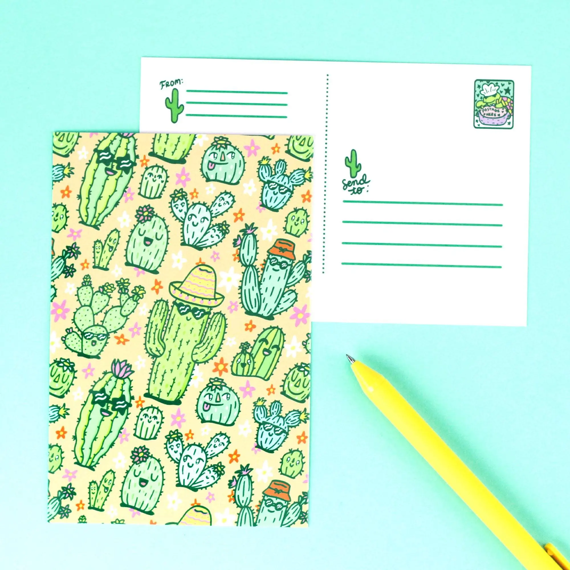 Happy Cactus Postcard - Perfect for Office Stationery Supplies