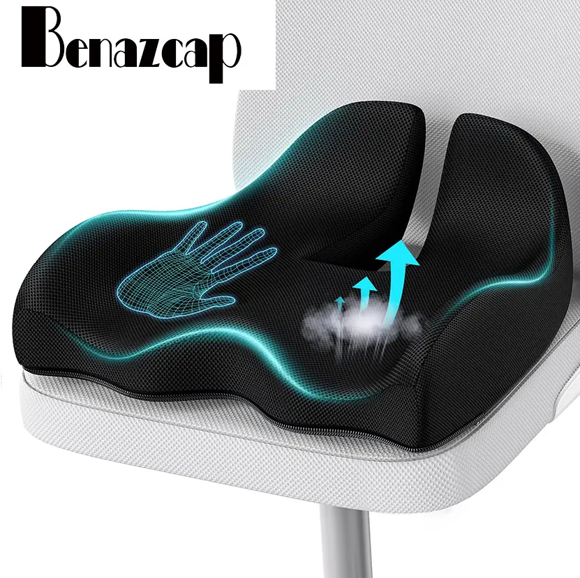 Benazcap Non-Slip Extra Large Ergonomic Memory Foam Seat Cushion for Office Gaming Chair & Car Pressure Sciatica Pain Relief X Large Size Gingham Desi