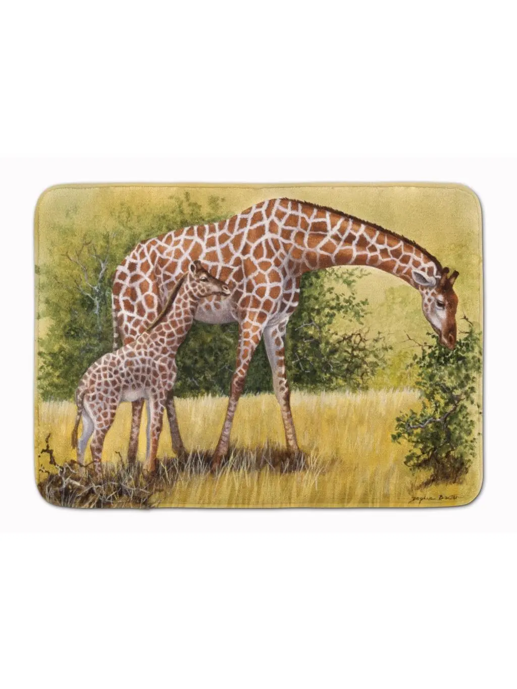 Carolines Treasures BDBA0309RUG Giraffes by Daphne Baxter Machine Washable Rug, 19" h x 0.25" w x 27" l, Full-Cushion Memory Foam, Non-Slip, Soft