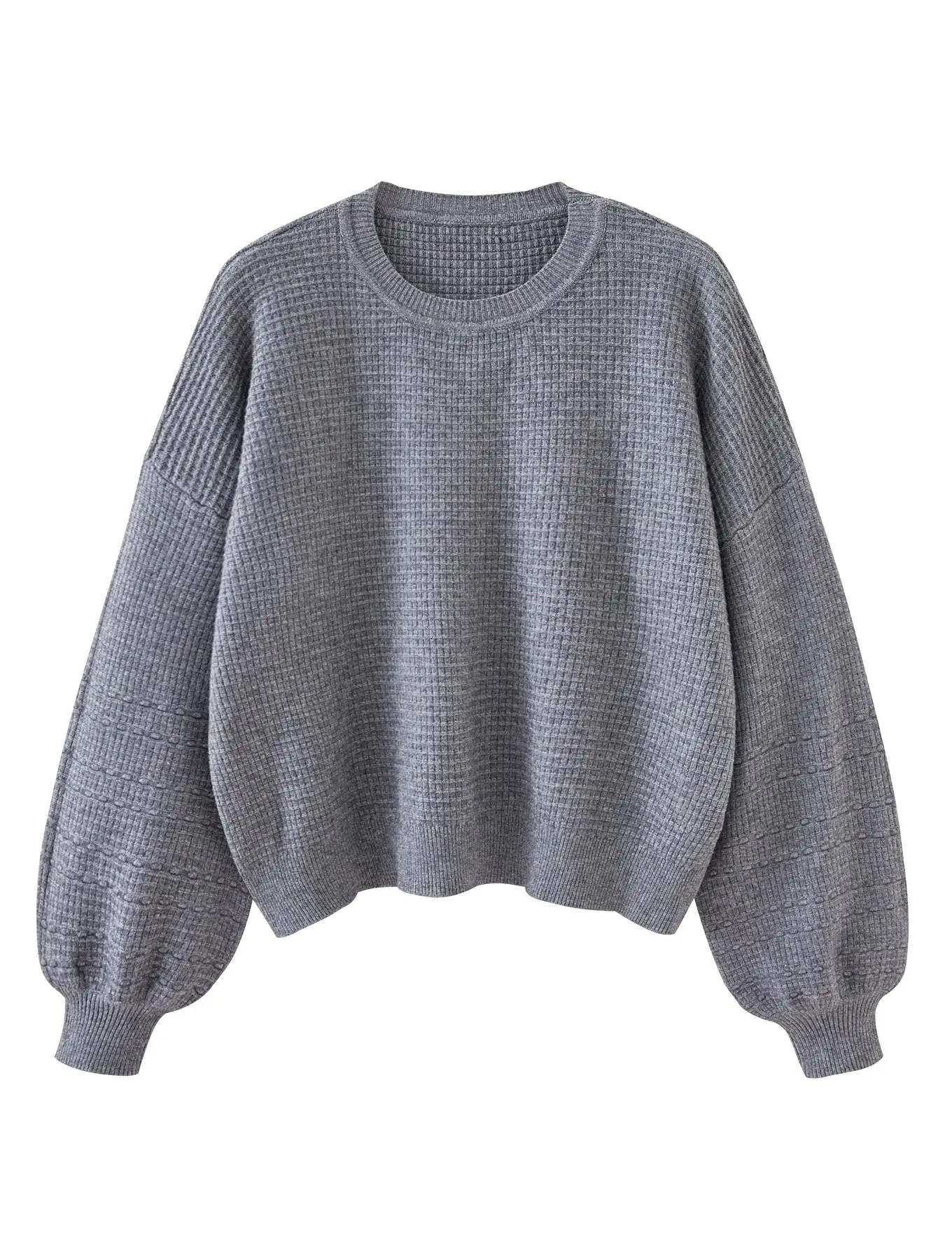 Women's Oversized Lantern Sleeve Crew Neck Pullover Sweater, Casual Loose Knit Jumper Top, Autumn & Winter Clothes