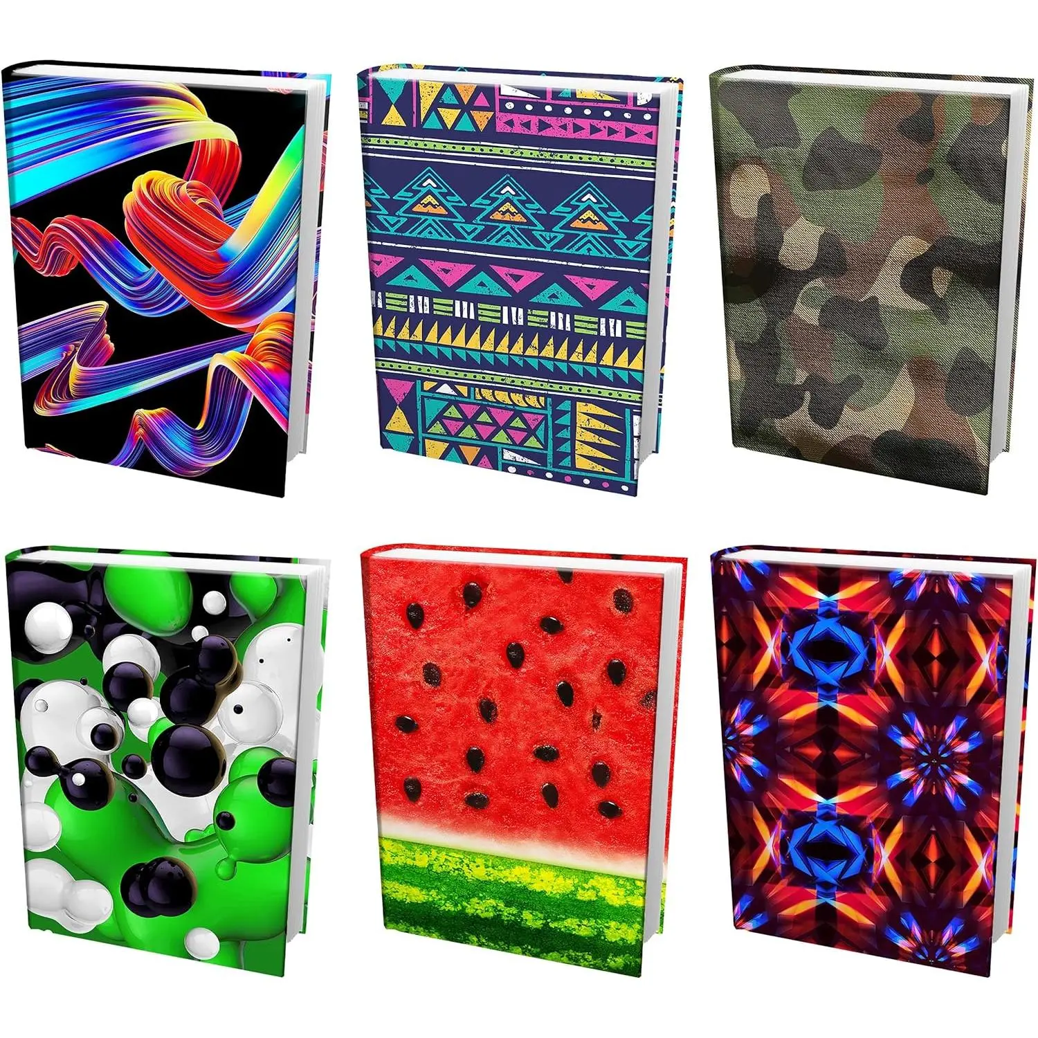6-Pk Stretchable Fabric Book Covers (9x11 in) - Office Stationery, Back to School Supplies, No Taping/Gluing, Protects Rental Textbooks, Machine Washable, Easy Application for Medium Hardcover Books