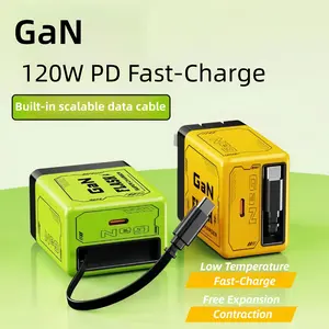 120w Fast Charger, Portable Retractable Type-C Charger with Charging Cable, PD ports for simultaneous fast charging,Universal for iPhone / Android / tablets,Certified safe protection