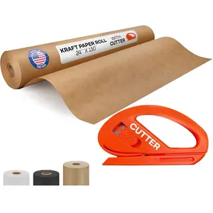 Brown Paper Roll 24" x 1800" (150 feet) with Cutter, 50lb Thickness - Craft Paper for Packing, Moving, Shipping & Crafts/Arts - 100% Recycled Natural Wrapping Material