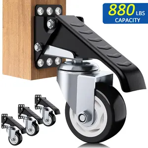 4 Pack Workbench Casters Wheels 880Lbs Retractable Casters Set of 4 Heavy Duty Side Mount Caster Rollers 3" Stepdown Castor Wheels for Bench Machinery Work Table with Installation Template