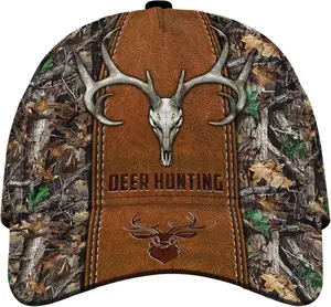 CleveFit Deer Skull Hunting Cap, 3D Print Camo Pattern Adjustable Baseball Hat, Lightweight Breathable Polyester Outdoor Cap with Sun Protection, Unisex Hunting Gift