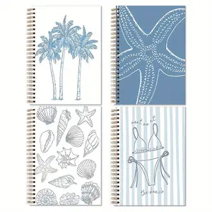 Ocean Themed Spiral Notebook Journal, 4 Counts/set Lined Paper Notebook, Writing Book for Students, School Supplies, Gifts for Friend