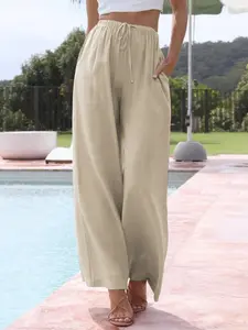 Women's Wide Leg Home Pants, Flowy Sleepwear with Drawstring Elastic Waistband, Pockets, Summer Beach Vacation Clothing