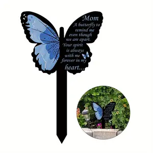 Butterfly Design Memorial Plaque Stake, Waterproof Acrylic Condolence Headstone, Suitable for Cemetery Memorial Garden Stake