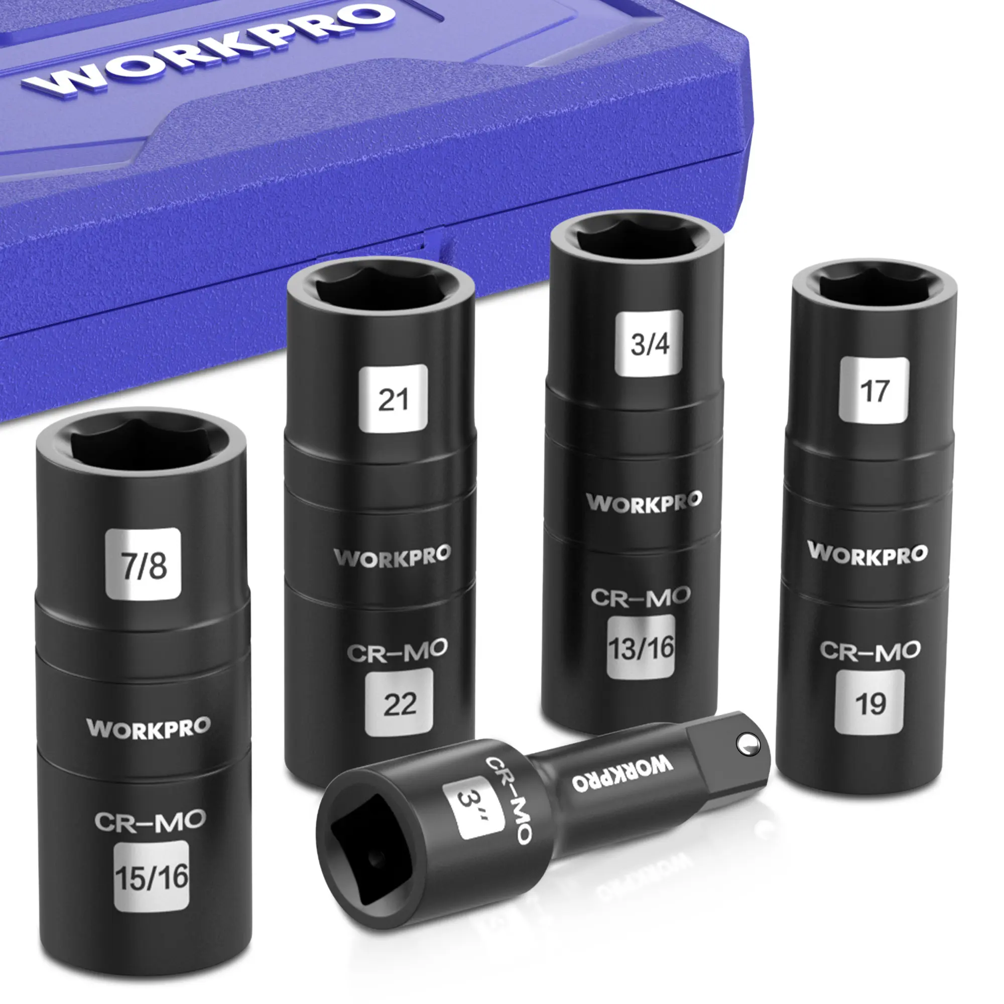 WORKPRO Impact Socket Set 1/2" Drive, Lug Nut Socket Set Cr-Mo Steel Wheel Socket Set, Includes 3" Extension Bar, Flip Sockets of Metric & SAE