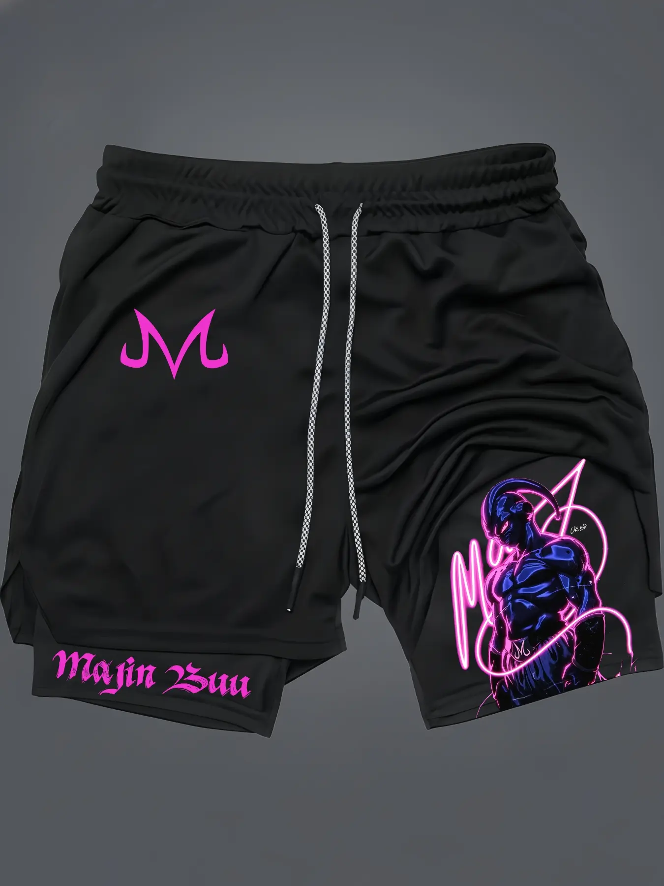 DRAGON BALL Print 2 in 1 Drawstring Waist Shorts,Quick Dry Swim Trunk,Majin Buu Loose Casual Pocket Track Shorts for Summer,Workout Clothes,Activewear,Casual Athletic Sport Short,Breathable Printed Shorts