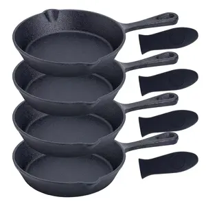 Pre-seasoned 6 Inch Black Cast Iron Nonstick Frying Pan, Black Set of 4