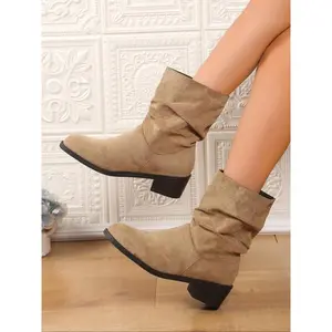 New women’s fashion pleated boots and ankle boots—simple, multifunctional, elegant boots suitable for autumn and winter outdoor activities and various leisure occasions; warm winter boots.