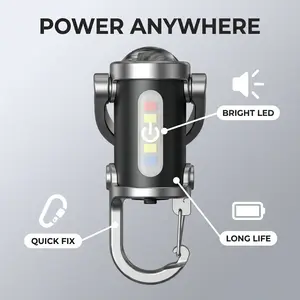 EDC Keychain Flashlight, 500 Lumen Bright LED Compact Mini Pocket Light with Red/Blue Strobe, USB Charging, Metal Hook, Waterproof for Camping, Emergencies