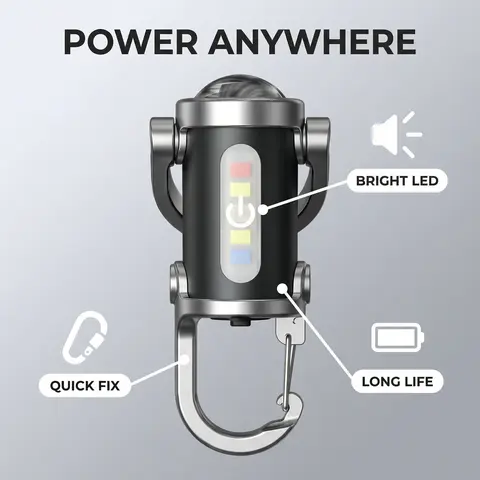 High Powered Emergency EDC Keychain Flashlight, 500lm Signal LED, Red/Blue Strobe Mode, USB-C Charging, Hook & Clip Carry, Rain-Ready Waterproof Metal Mini Lantern with Extended Battery Life for Campers