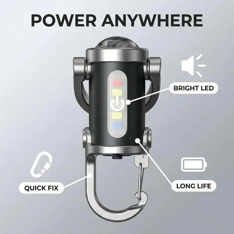 High Powered Emergency EDC Keychain Flashlight, 500lm Signal LED, Red/Blue Strobe Mode, USB-C Charging, Hook & Clip Carry, Rain-Ready Waterproof Metal Mini Lantern with Extended Battery Life for Campers